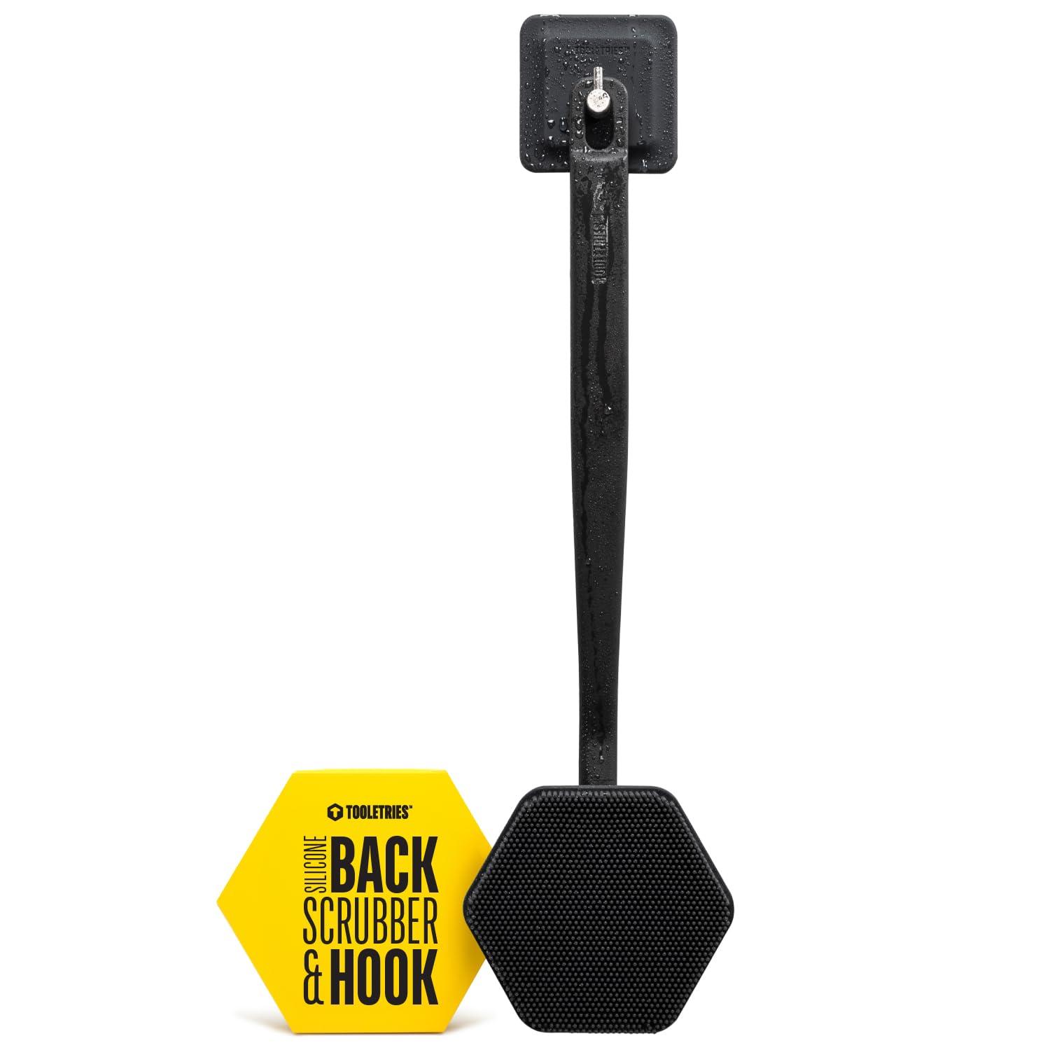 Tooletries - Back Scrubber & Hook - Silicone Long Handle Bath Shower Back Brush, Back Scrubber Body Exfoliator + Removable & Reusable Hook - Charcoal